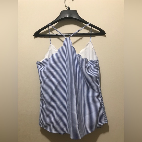NWT J.crew Striped Scalloped Racerback Cami Top Women Blue White Striped Sz. 8 - Picture 8 of 8
